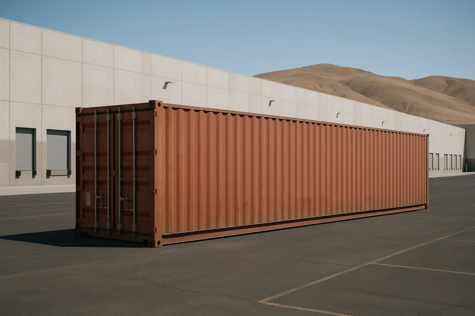 40 ft shipping container for warehouse overflow storage in a distribution center truck yard